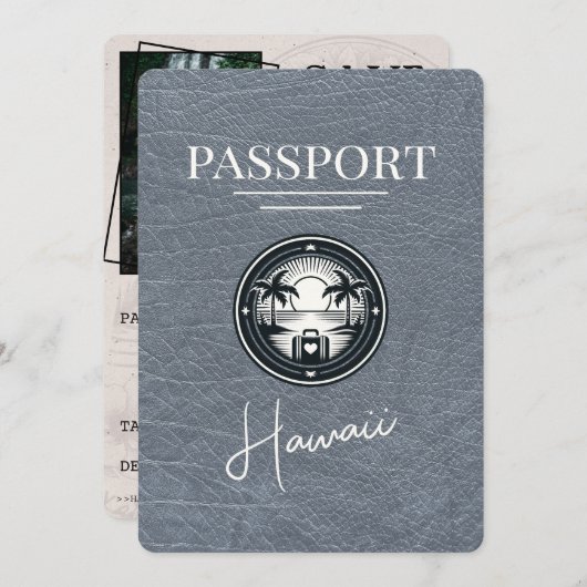 Silver Hawaii Passport Save the Date (Vorne/Hinten)