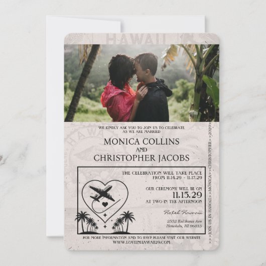 Silver Hawaii Passport Wedding Einladung (Vorderseite)