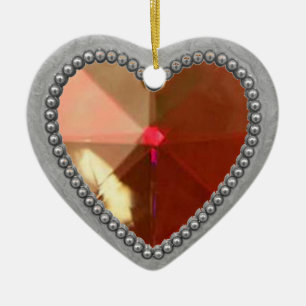 Silver Heart and Ruby Foto Frame Keramikornament