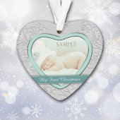 Silver Heart Aquamarin Baby First Christmas Ornament