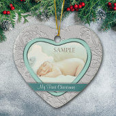 Silver Heart Aquamarin Swirl Baby First Christmas Keramikornament