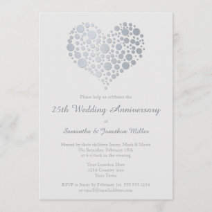 Silver Heart Imitate Foil 25. Hochzeitstag Einladung