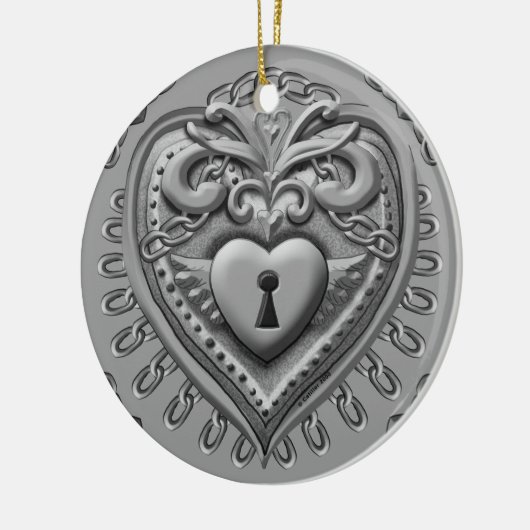 Silver Heart Lock Ornament (Links)