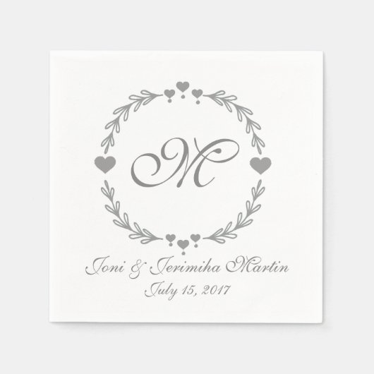 Silver Heart Monogramed Wedding Napkins Serviette (Vorderseite)