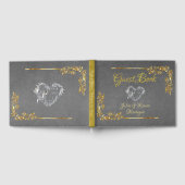  Silver Heart on Grey with Gold Border Gästebuch (Voll)