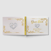 Silver Heart on White Pearl with Gold Border Gästebuch (Voll)