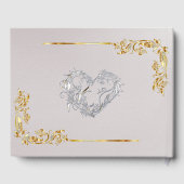 Silver Heart on White Pearl with Gold Border Gästebuch (Rückseite)