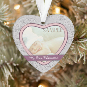 Silver Heart Pink Baby Girl Erste Weihnachten Ornament