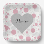 Silver Heart Pink Brautparty Polka Dots Party Pappteller (Vorderseite)