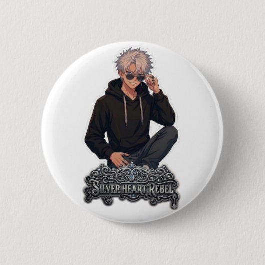 Silver Heart Rebell Anime-Ästhetik - Benutzerdefin Button (Vorderseite)