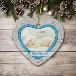 Silver Heart Swirl Baby Boy Erste Weihnachten Keramik Ornament