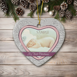 Silver Heart Swirl Baby Girl First Christmas Keramik Ornament