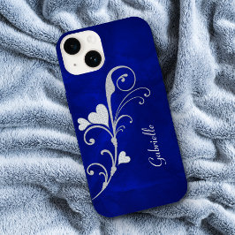 Silver Heart Swirl Sparkle on Blue Case-Mate iPhone Hülle