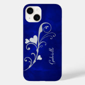 Silver Heart Swirl Sparkle on Blue Case-Mate iPhone Hülle (Rückseite)