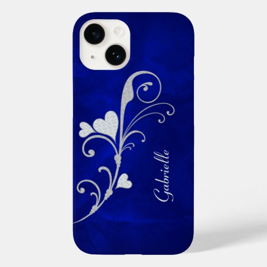 Silver Heart Swirl Sparkle on Blue Case-Mate iPhone Hülle (Rückseite)