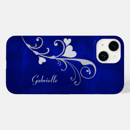 Silver Heart Swirl Sparkle on Blue Case-Mate iPhone Hülle (Rückseite (Horizontal))