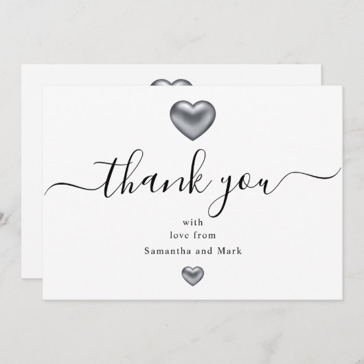 Silver Heart Wedding Vielen Dank Dankeskarte (Vorne/Hinten)