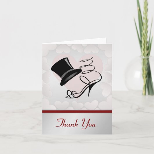 Silver Hearts Black Top Hat und High Heels Dankeskarte (Vorderseite)