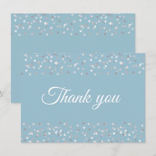 Silver Hearts Confetti Script Vielen Dank Dankeskarte (Vorne/Hinten)
