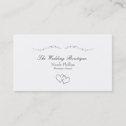 Silver Hearts & Glitzern Wedding Business Card Visitenkarte (Vorderseite)