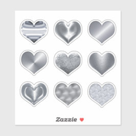 Silver Hearts Imitats Metallic Metal Set 9 Liebe Aufkleber