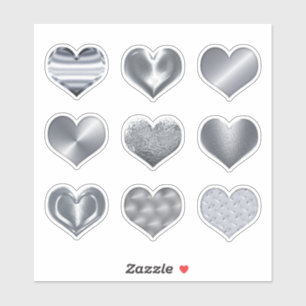 Silver Hearts Imitats Metallisches Set mit 9 Liebe Aufkleber