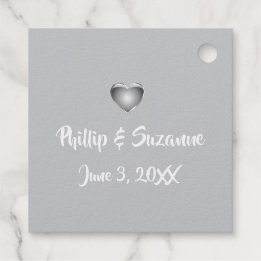 Silver Hearts Newlyweds Wedding Date Danke Geschenkanhänger (Rückseite)