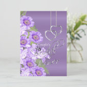 Silver Hearts on Lavender Lila Satin - Einladung (Stehend Vorderseite)