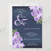 Silver Hearts on Lavender & Navy Satin Einladung (Rückseite)