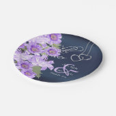 Silver Hearts on Lavender & Navy Satin Pappteller (Schrägansicht)