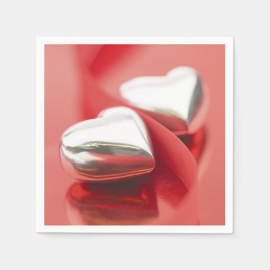 Silver Hearts Red Ribbons Napkins Serviette (Vorderseite)