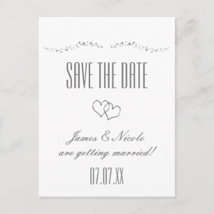 Silver Hearts & Sparkle Wedding Rett Datum Postkar Ankündigungspostkarte