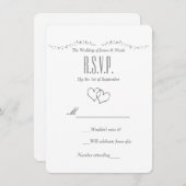 Silver Hearts & Sparkle Wedding RSVP Card Einladung (Vorne/Hinten)