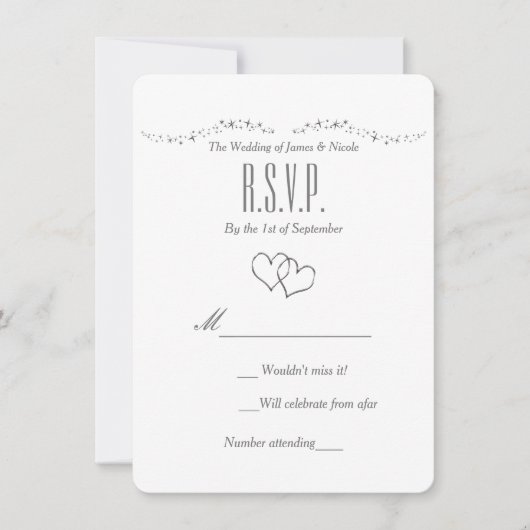 Silver Hearts & Sparkle Wedding RSVP Card Einladung (Vorderseite)