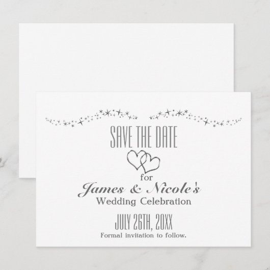 Silver Hearts & Sparkle Wedding speichern Sie die  Save The Date (Vorne/Hinten)