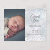 Silver Hearts Vielen Dank Foto Winter Baby Birth Ankündigungspostkarte (Vorderseite)