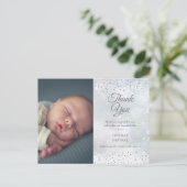 Silver Hearts Vielen Dank Foto Winter Baby Birth Ankündigungspostkarte (Stehend Vorderseite)
