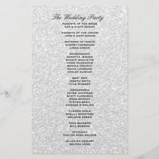 Silver Hearts Wedding Program (Rückseite)