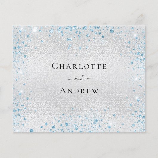 Silver hellblauer Glitzer Budget Hochzeit RSVP Flyer (Hinten)