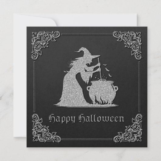 Silver Hexe & Cauldron Halloween Grußkarte (Vorderseite)