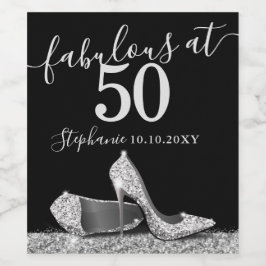 Silver High Heel 50. Fabulous Birthday Sparkling Weinetikett