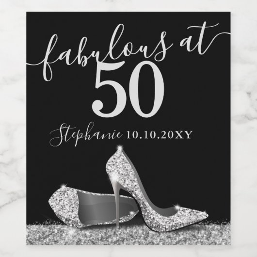 Silver High Heel 50. Fabulous Birthday Sparkling Weinetikett (Einzelnes Label)
