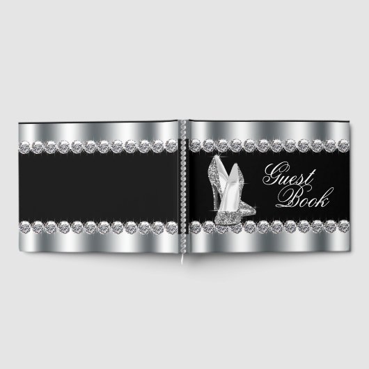 Silver High Heel Shoe Birthday Party Gästebuch (Voll)