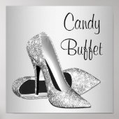 Silver High Heel Shoe Candy Buffet Zeichen Poster (Vorne)