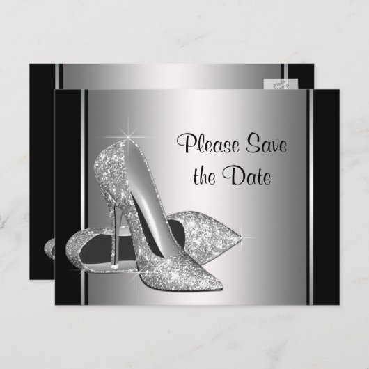 Silver High Heel Shoe Save the Date Ankündigungspostkarte (Vorne/Hinten)