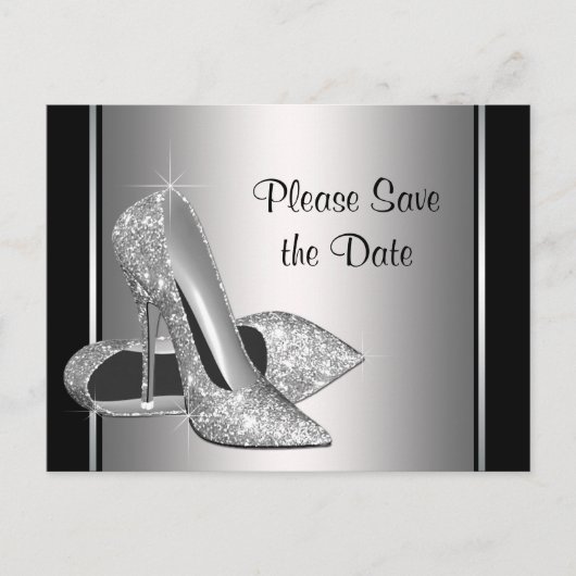 Silver High Heel Shoe Save the Date Ankündigungspostkarte (Vorderseite)