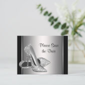 Silver High Heel Shoe Save the Date Ankündigungspostkarte (Stehend Vorderseite)