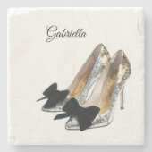Silver High Heels Black Bow Steinuntersetzer (Vorderseite)