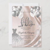 Silver High Heels Dress Balloons 50. Geburtstag Einladung (Vorderseite)