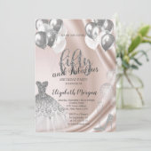 Silver High Heels Dress Balloons 50. Geburtstag Einladung (Stehend Vorderseite)